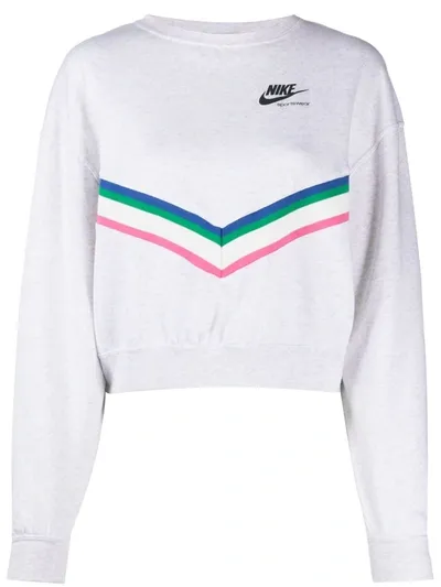 Nike Windrunner Fleece Retro Strip Sweatshirt In Grey