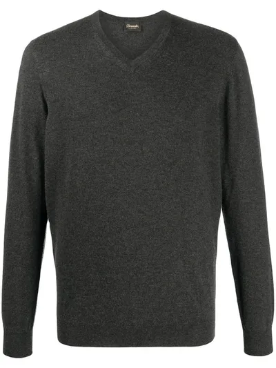 Drumohr V-neck Cashmere-blend Jumper In Grau