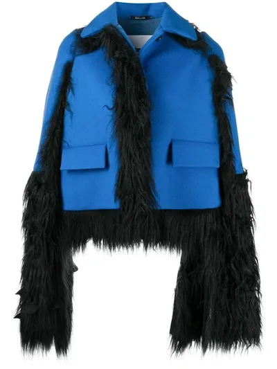 Maison Margiela Faux Fur Trim Coat In Blau