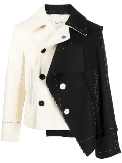 Maison Margiela Two-tone Stitch-detail Peacoat In White