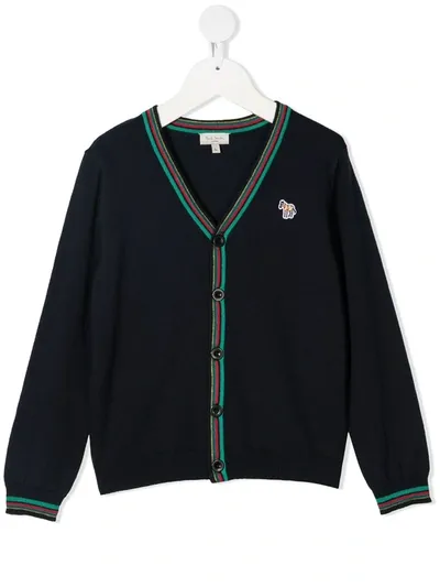 Paul Smith Junior Kids' Fine-knit Horse-logo Cardigan In Blue