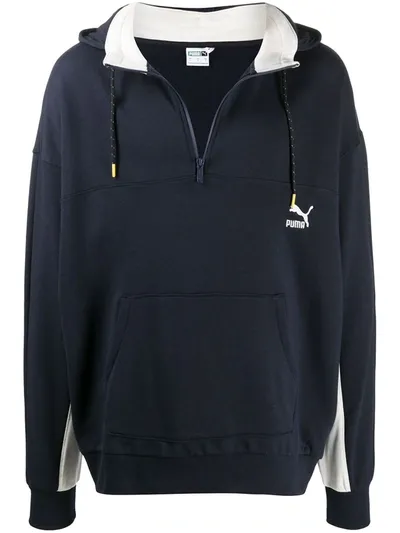 Puma Logo-print Hoodie In Blue