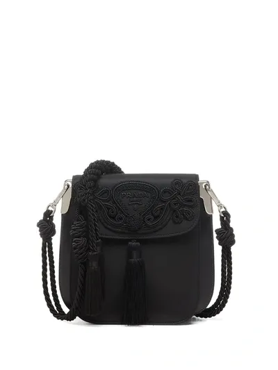 Prada Embroidered Logo Shoulder Bag In Black