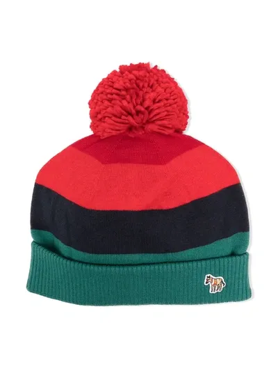 Paul Smith Junior Teen Panelled Pompom Beanie In Green