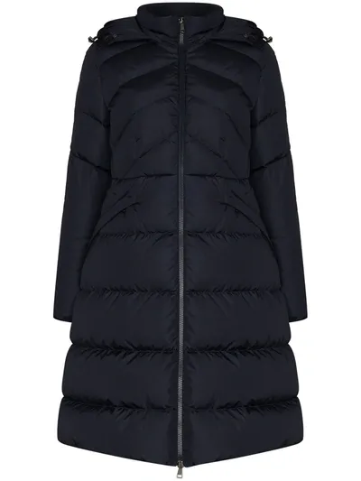 Moncler Hooded Belted Padded Coat In Blue