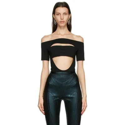 Mugler Black Off Shoulder Segmented Bodysuit