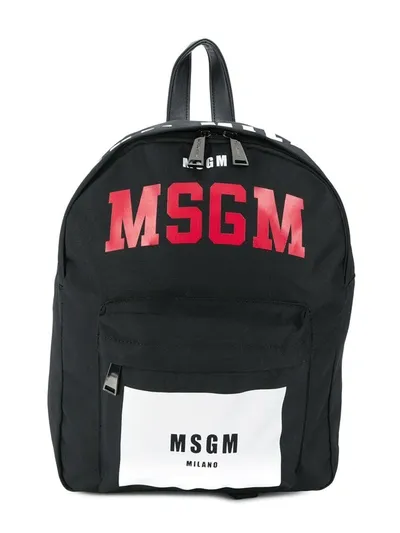 Msgm Kids' Logo Print Backpack In Black