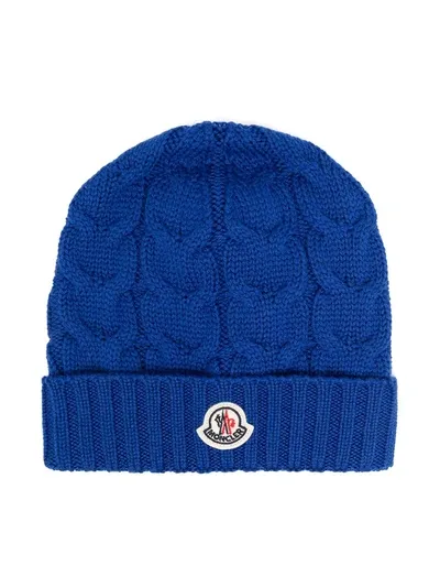 Moncler Babies' Cable-knit Beanie In Blue