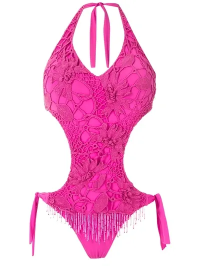 Amir Slama Embroidered Cut-out One-piece In Pink