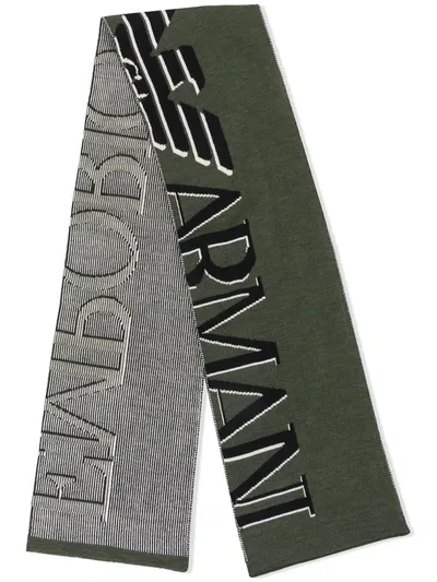 Emporio Armani Kids' Intarsia-knit Wool Scarf In Grey