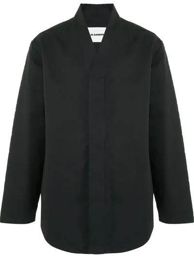 Jil Sander V-neck Long-sleeve Top In Black