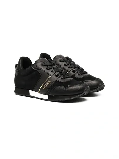 Hugo Boss Kids' Panelled Low-top Sneakers In Black