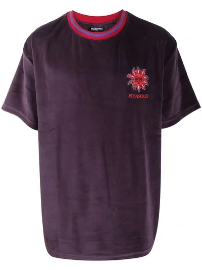 Pleasures Embroidered-logo Velvet T-shirt In Purple