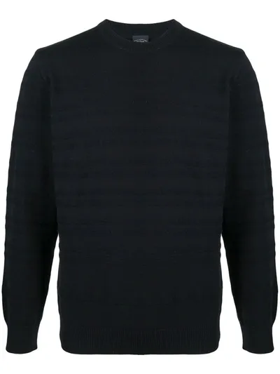 Paul & Shark Horizontal-ribbed Crew Neck Sweater In Blue