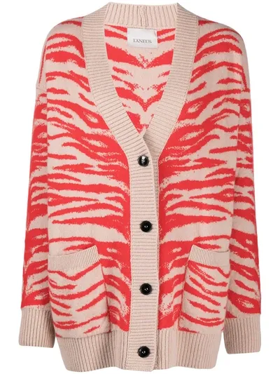 Laneus Tiger-jacquard Cardigan In Neutrals