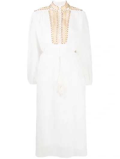 Zimmermann Brighton Beaded Yoke Midi Dress In Neutrals