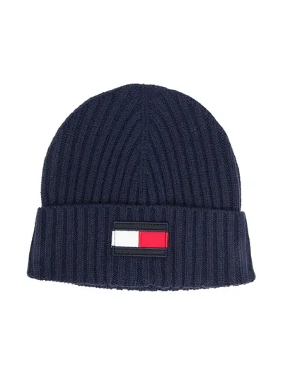 Tommy Hilfiger Junior Teen Logo-patch Knitted Hat In Blue