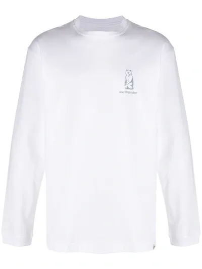 And Wander Long-sleeve Cotton Logo T-shirt In White