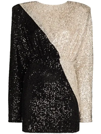 Rotate Birger Christensen Billie Two Tone Sequinned Mini Dress In Neutrals