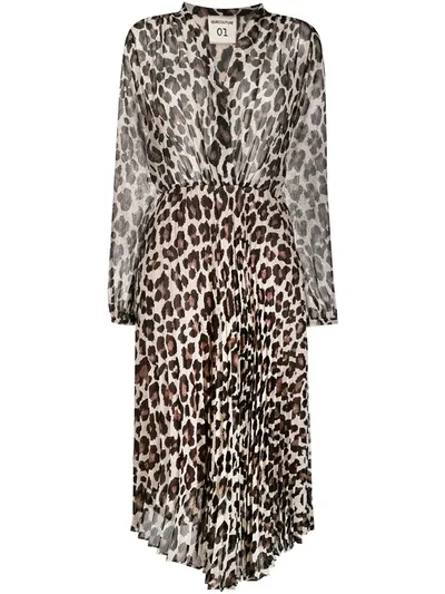 Semicouture Leopard-print Shirt Dress In Neutrals