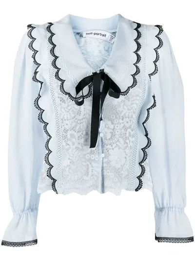 Self-portrait Lace Trim Blouse In Blue