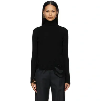 Balenciaga Roll-neck Distressed Ribbed Virgin-wool Sweater In Black