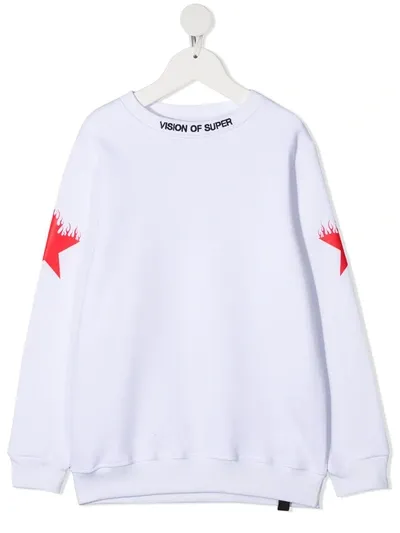 Vision Of Super Kids' Flame Print Logo Sweater In White