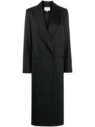 La Collection Adeline Double-breasted Long Wool Coat In Black