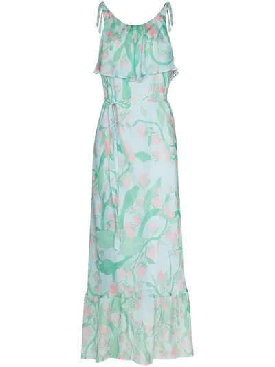 Helmstedt Strawberry Print Silk Midi Dress In Blue