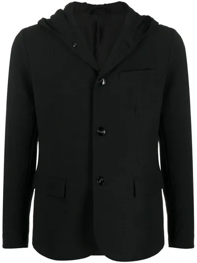 Emporio Armani Hooded Single-breasted Blazer In Black