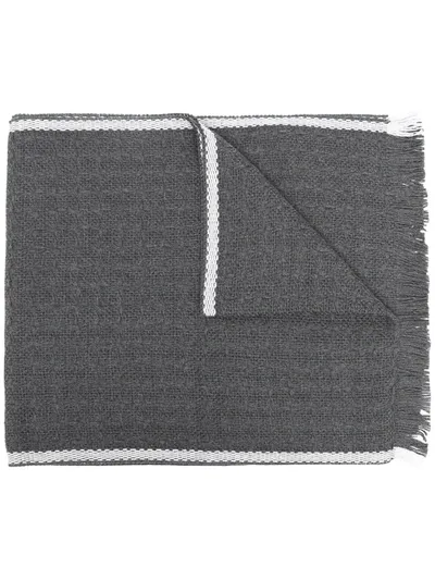 Eleventy Side-stripe Wool Scarf In Grey