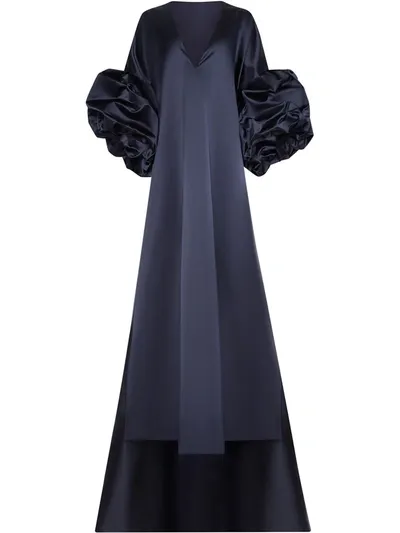 Oscar De La Renta Puff Sleeve Flared Gown In Blue