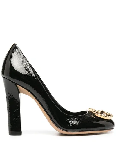 Gucci Logo-plaque Leather Pumps In 黑色