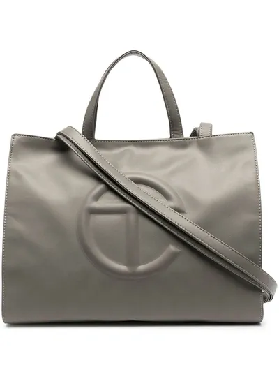 Telfar Large Logo-embossed Tote Bag In Grey