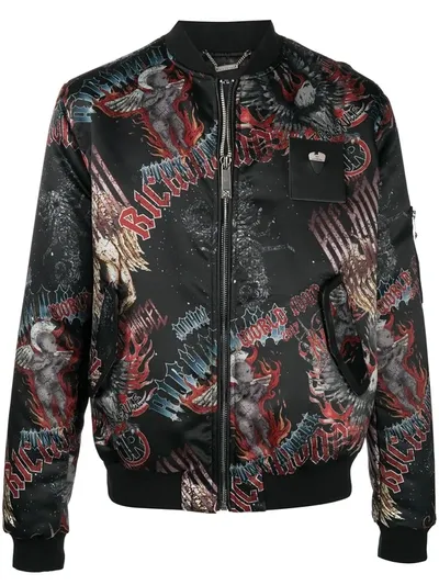 John Richmond World Tour-print Bomber Jacket In Black