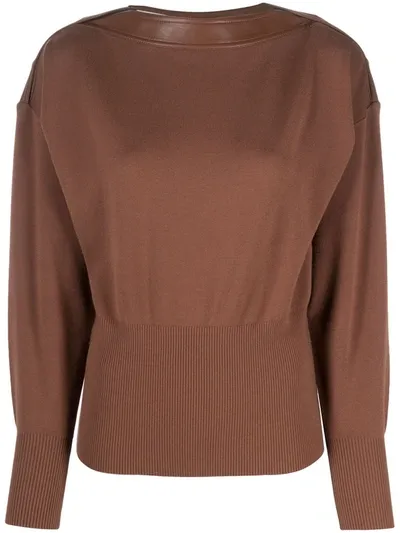 Sportmax Code Leather Band Knitted Jumper In Brown