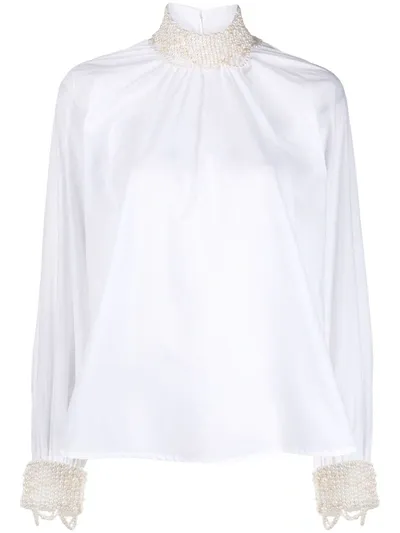 Wandering Pearl-embellished Cotton Blouse In White