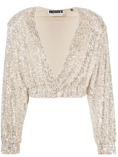 Rotate Birger Christensen Sequinned Cardi-top In Silver