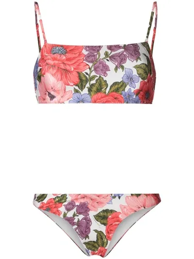 Zimmermann Floral-print Bandeau Bikini In Neutrals