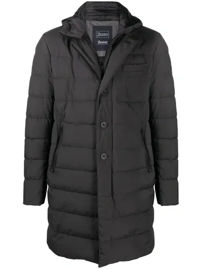 Herno Down-feather Hooded Coat In Black