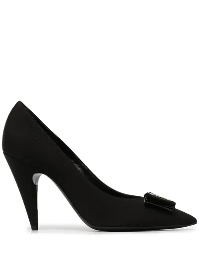 Saint Laurent Bow-detail Pointed-toe Pumps In Black