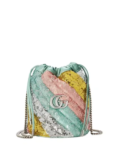 Gucci Gg Marmont Sequin Bucket Bag In Silver