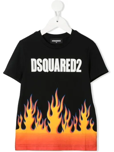 Dsquared2 Teen Flame Logo-print T-shirt In Black