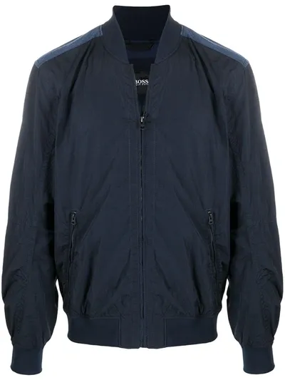 Hugo Boss Logo Patch Bomber Jacket In Blue