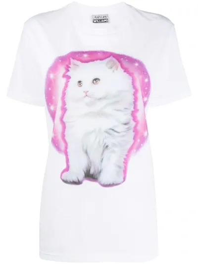 Ashley Williams Life Is Pain Kitten T-shirt In White