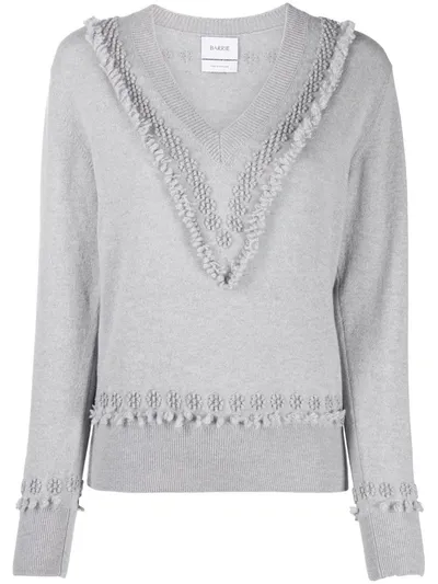 Barrie Floral Embroidered V-neck Jumper In Grey