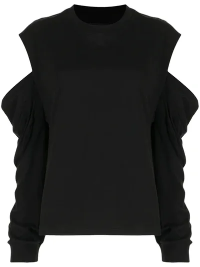 Rta Capucine Cutout Draped Sleeve Blouse In Black