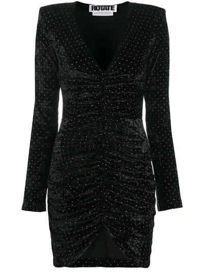 Rotate Birger Christensen Gemstone-embellished Velvet Dress In Black