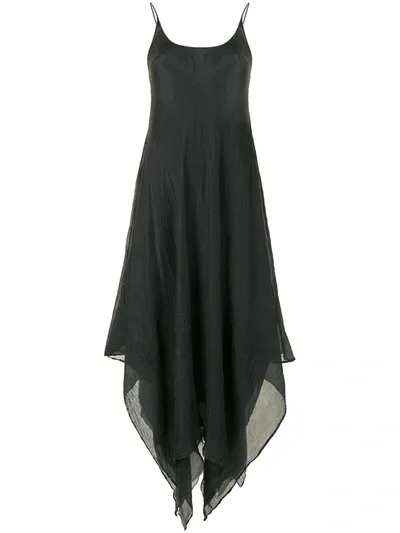 Marc Le Bihan Asymmetric Crinkled Silk Dress In Black