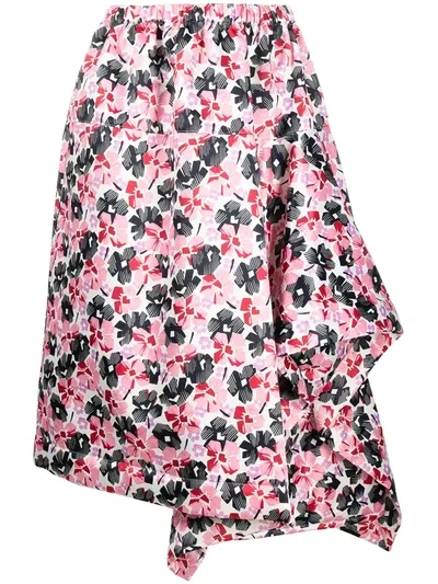 Comme Des Garçons Draped Detail Floral Skirt In Pink